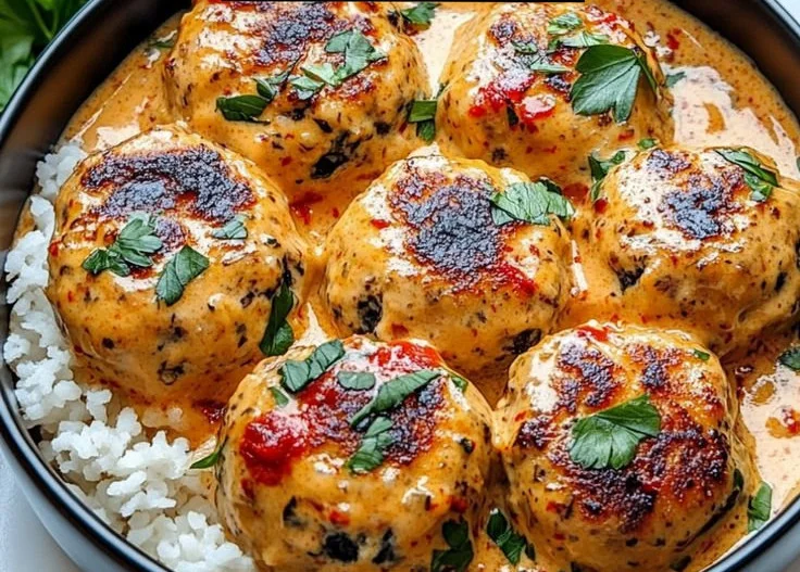 Boulettes de poulet au gingembre prêtes à être servies avec une garniture