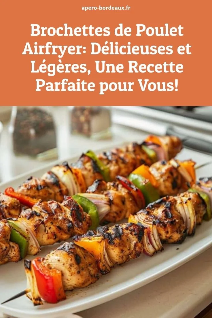 Brochettes de poulet préparées dans une airfryer, légères et savoureuses.