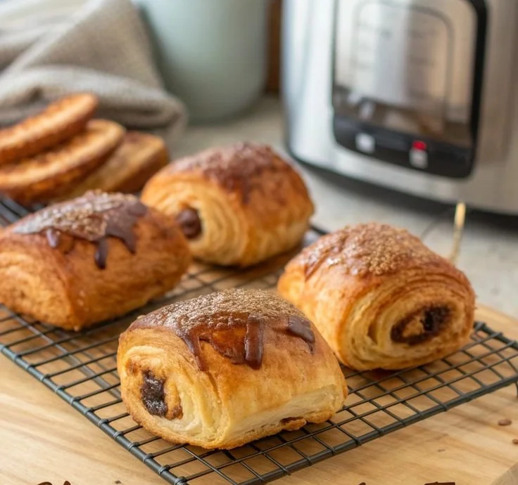 Chocolatine moelleuse et dorée préparée à l'air fryer.