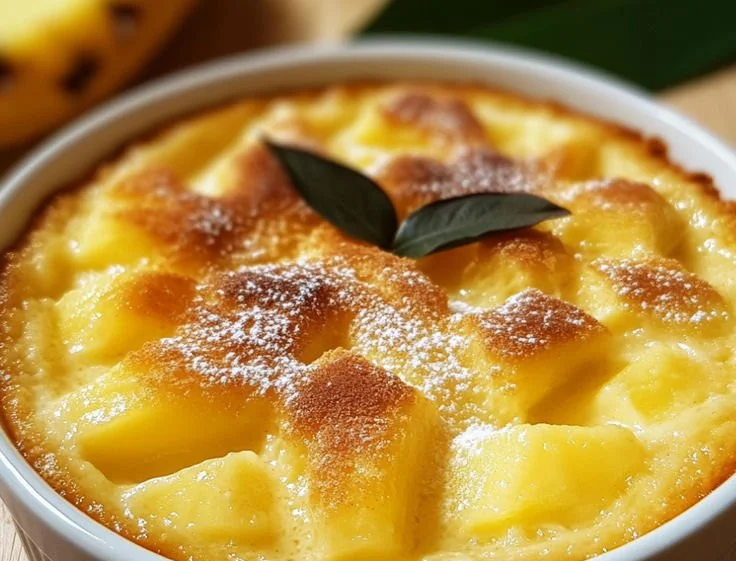 Clafoutis Ananas-Vanille garnie de fruits et vanille, un dessert appétissant.