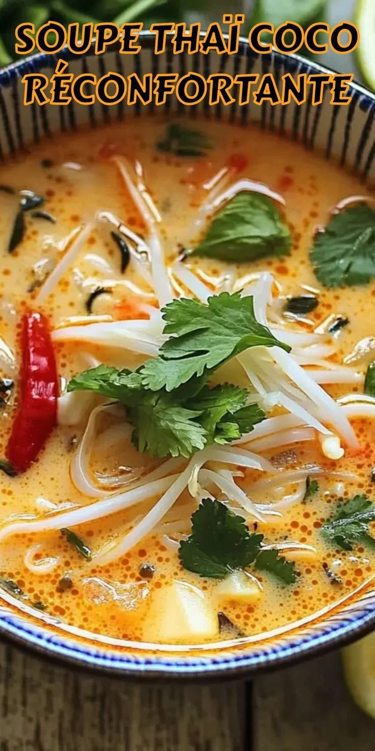 Bol de crème de soupe thaï coco avec herbes fraîches