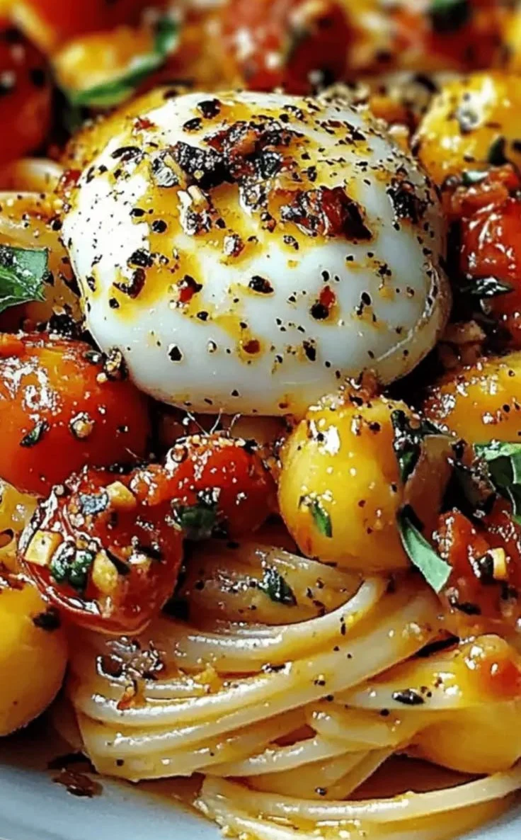 Assiette de pâtes crémeuses au soleil garnie de légumes frais