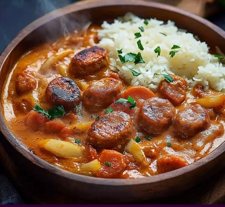 Plat de Rougail Saucisses réunionnais prêt à déguster
