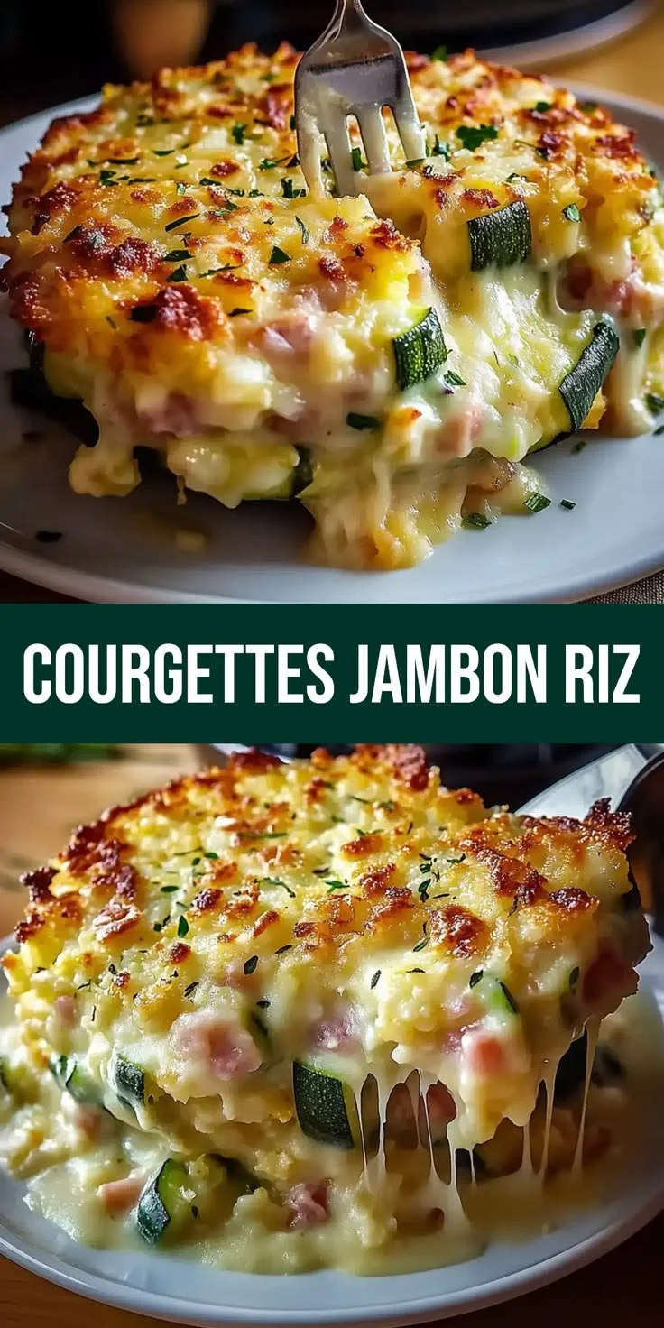 Gratin de courgettes avec jambon et riz, plat savoureux et facile à préparer