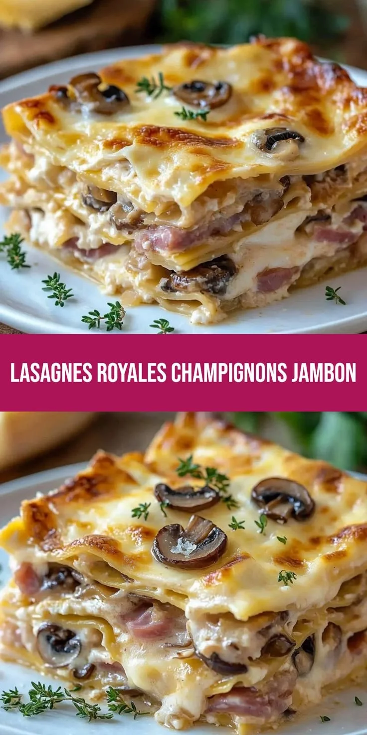 Lasagnes de champignons au jambon et fromage, plat savoureux et réconfortant