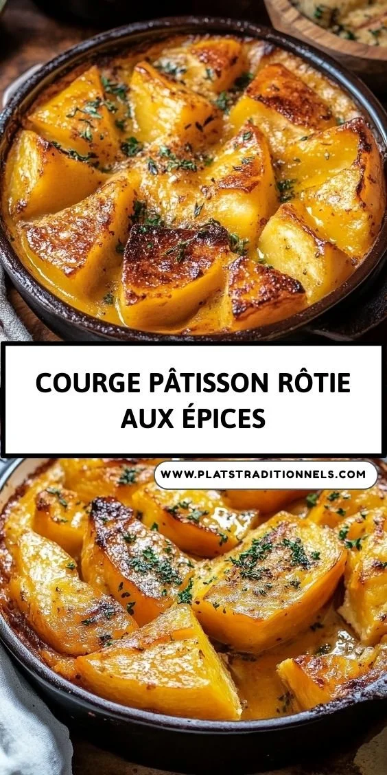 Courge pâtisson rôtie aux épices présentée sur un plat