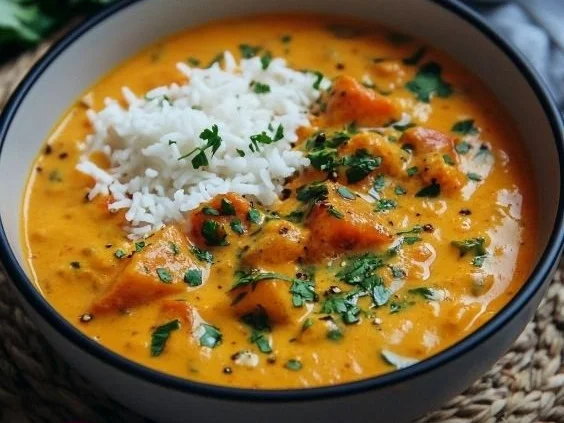 Curry de potimarron à la crème de coco, plat savoureux et réconfortant.