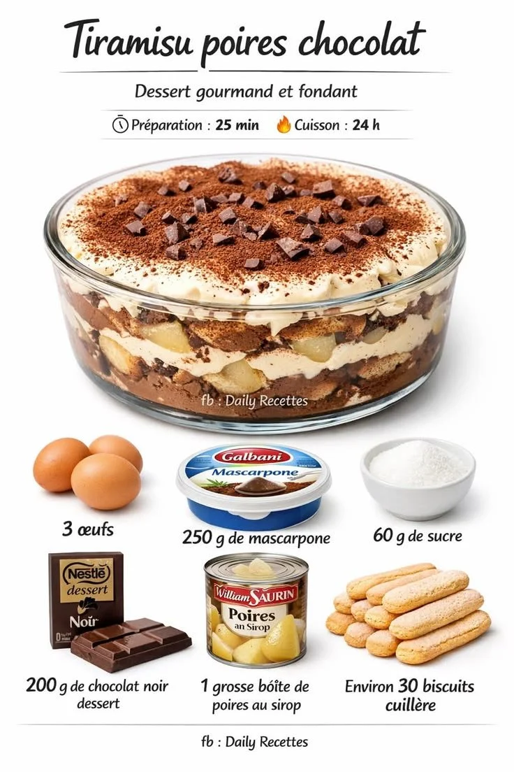 Tiramisu poires chocolat - dessert crémeux et gourmand