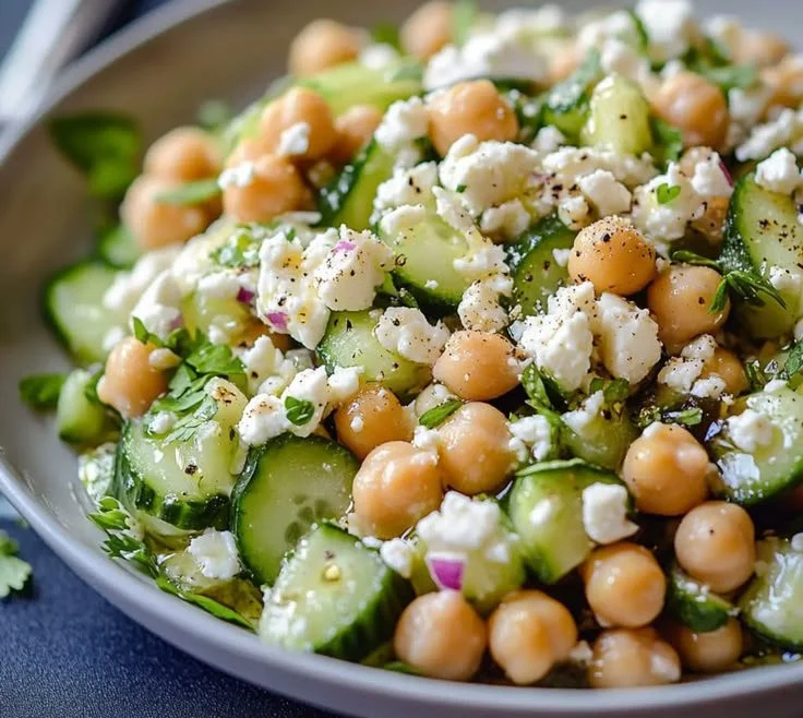 Salade de pois chiches légère et savoureuse, idéale pour un repas santé.
