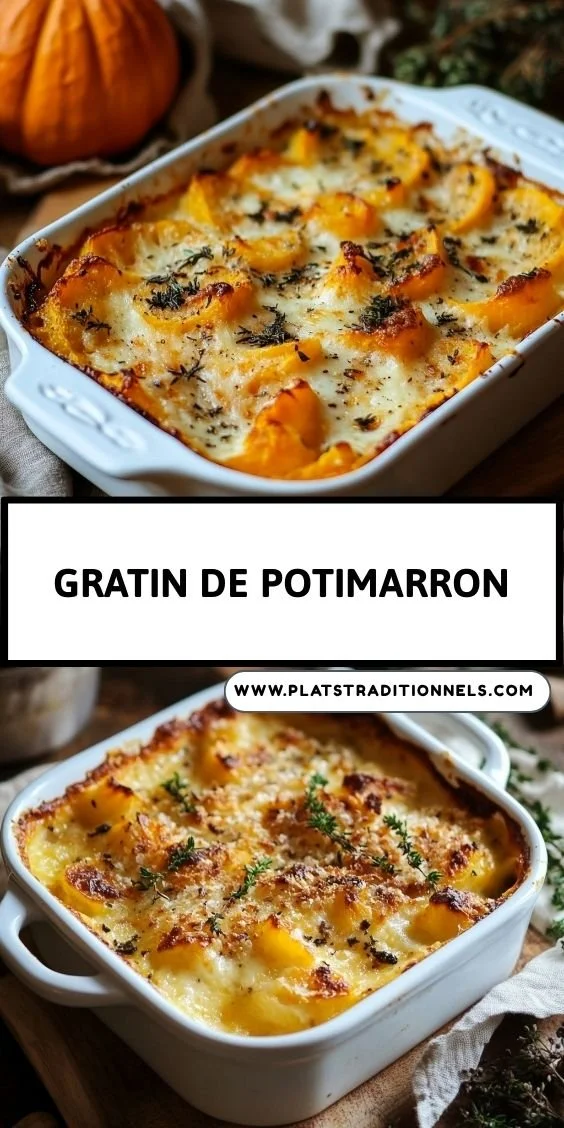 Gratin de potimarron doré et crémeux au four, plat réconfortant d'automne