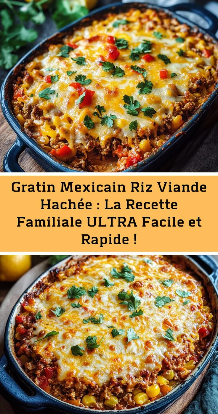 Gratin mexicain avec riz et viande hachée, recette familiale facile et rapide