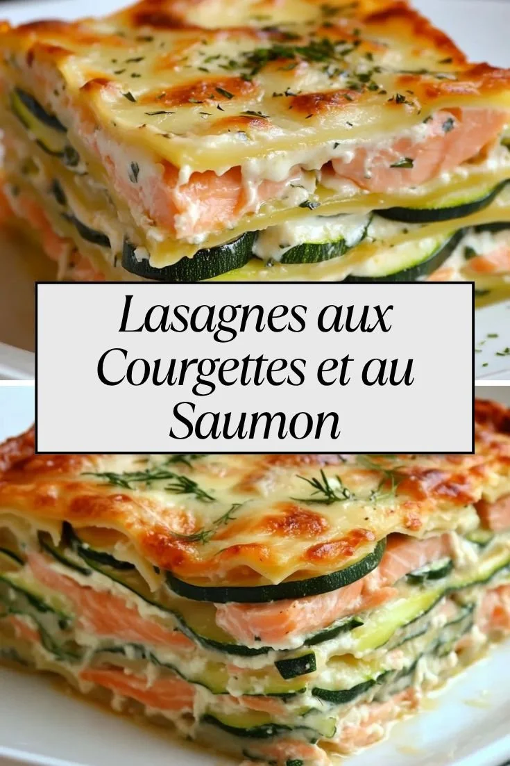 Lasagnes saumon et courgettes cuites au four, garnies de béchamel