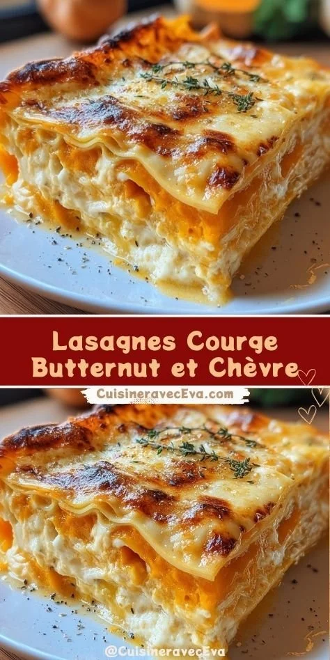 Lasagnes courge butternut et chèvre dorées et fondantes tout juste sorties du four