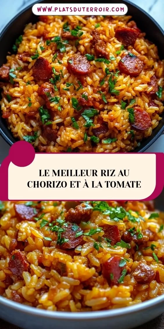 Un plat savoureux de riz au chorizo et à la tomate, idéal pour les amateurs de cuisine espagnole.