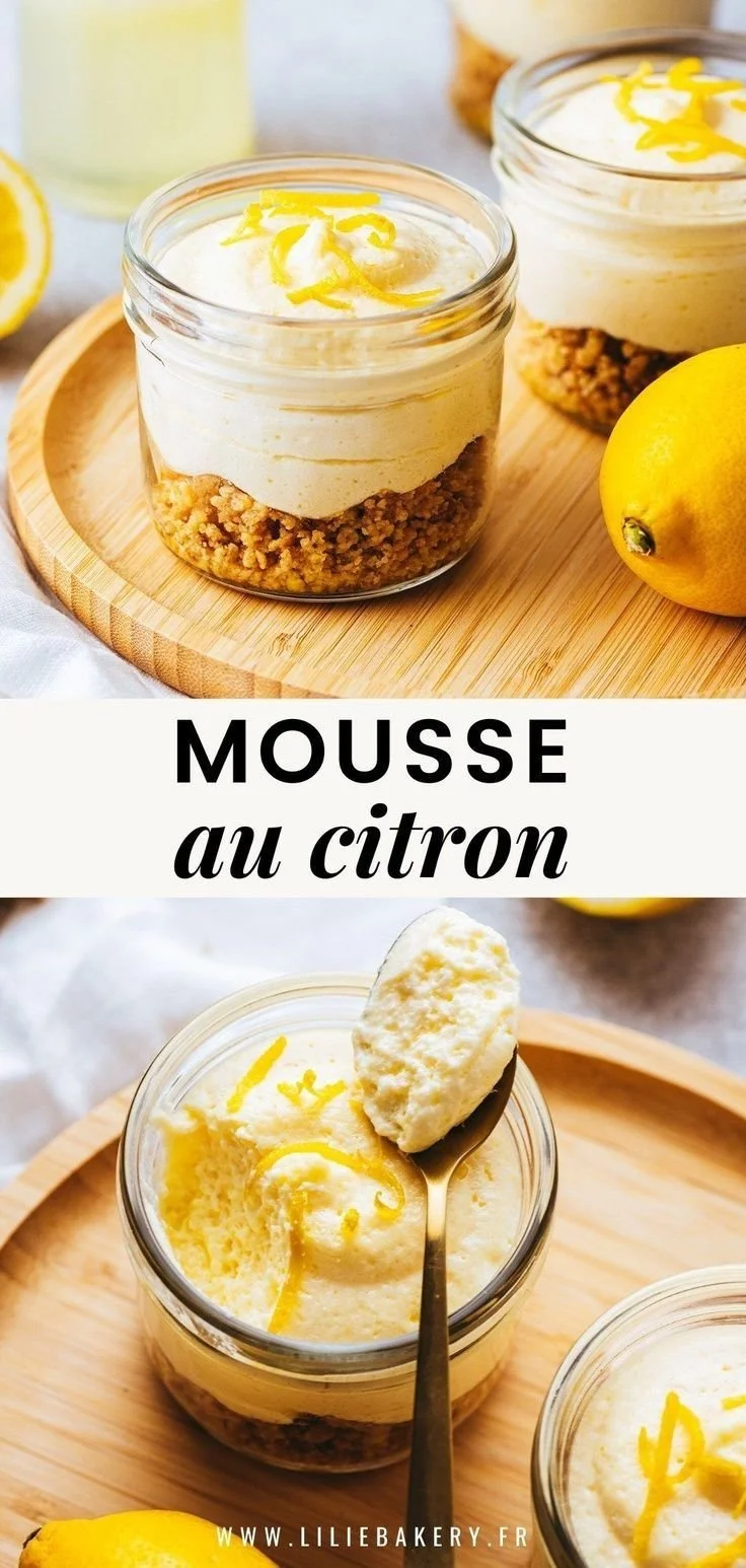 Mousse au citron garnie de zestes et servie dans un verre