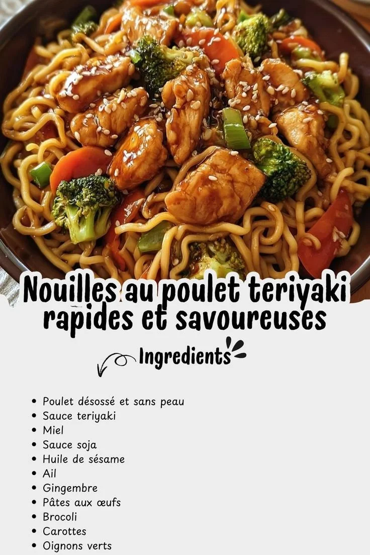 Nouilles au poulet teriyaki prêtes à déguster, recette rapide et savoureuse