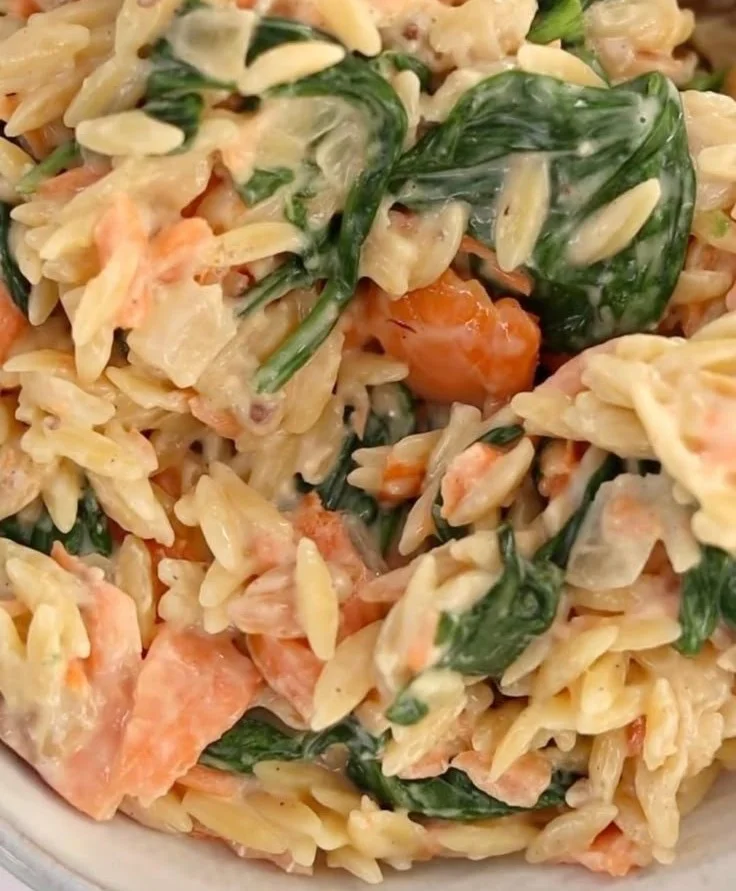 Orzo with spinach, Boursin, and smoked salmon