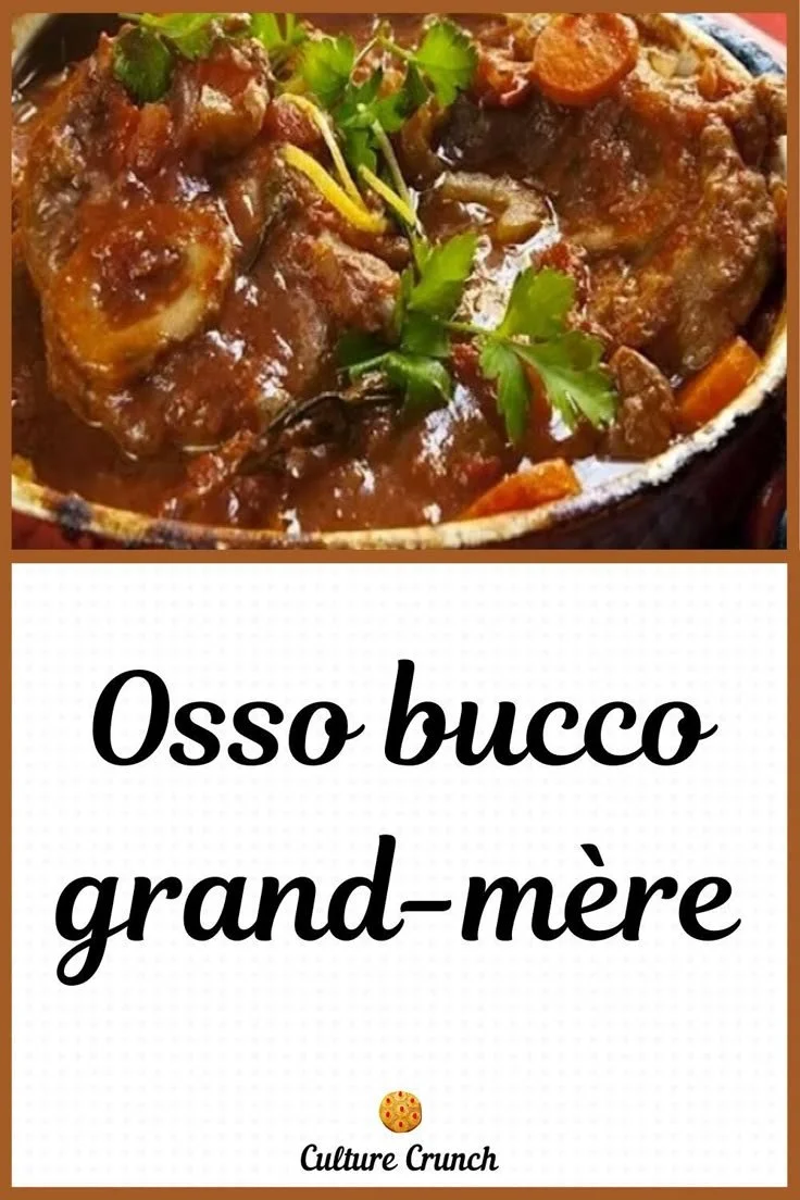 Osso bucco grand-mère présenté avec des garnitures savoureuses et colorées.