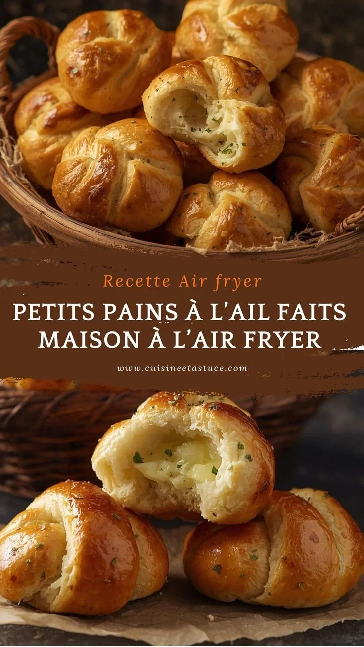 Petits pains à l’ail faits maison croustillants préparés avec un air fryer.