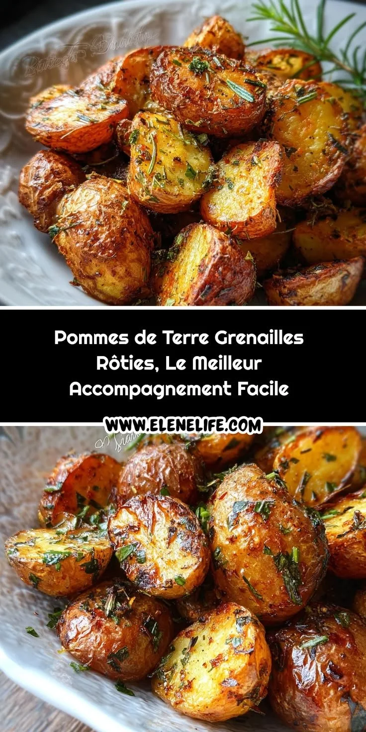 Pommes de Terre Grenailles Rôties servies avec des herbes et épices sur une assiette