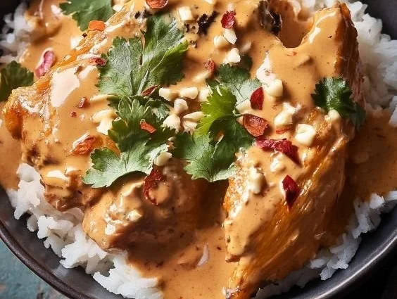 Poulet au Beurre de Cacahuète savoureux et appétissant sur une assiette