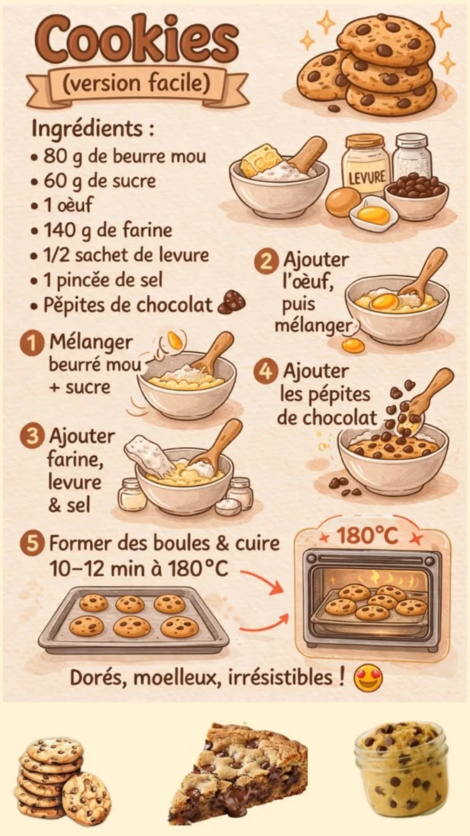 Recette savoureuse de cookies faits maison avec des ingrédients simples.