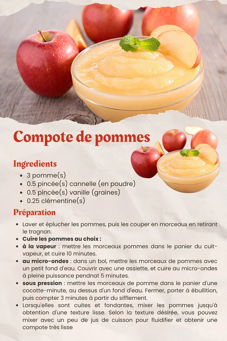 Compote de pomme maison pour bébé de 4-6 mois, recette facile et saine