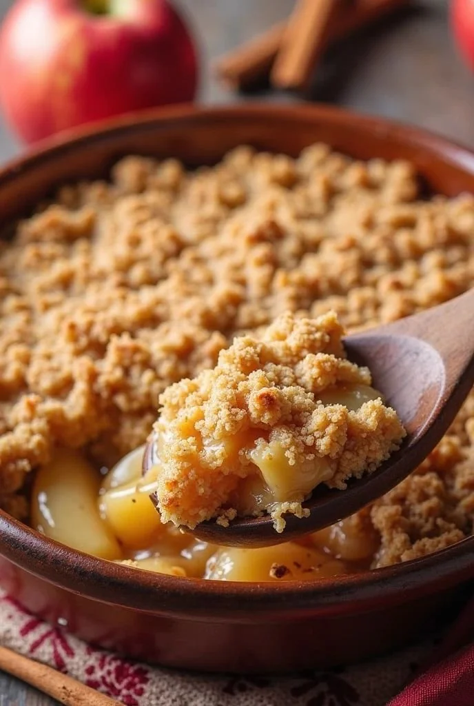 Crumble aux pommes croustillant frais sorti du four