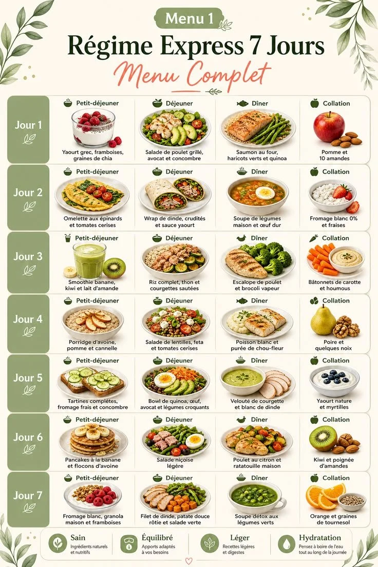 Menu équilibré pour un régime express de 7 jours