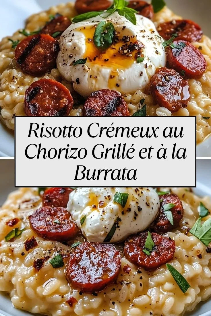 Risotto crémeux au chorizo grillé et burrata, un plat savoureux et réconfortant