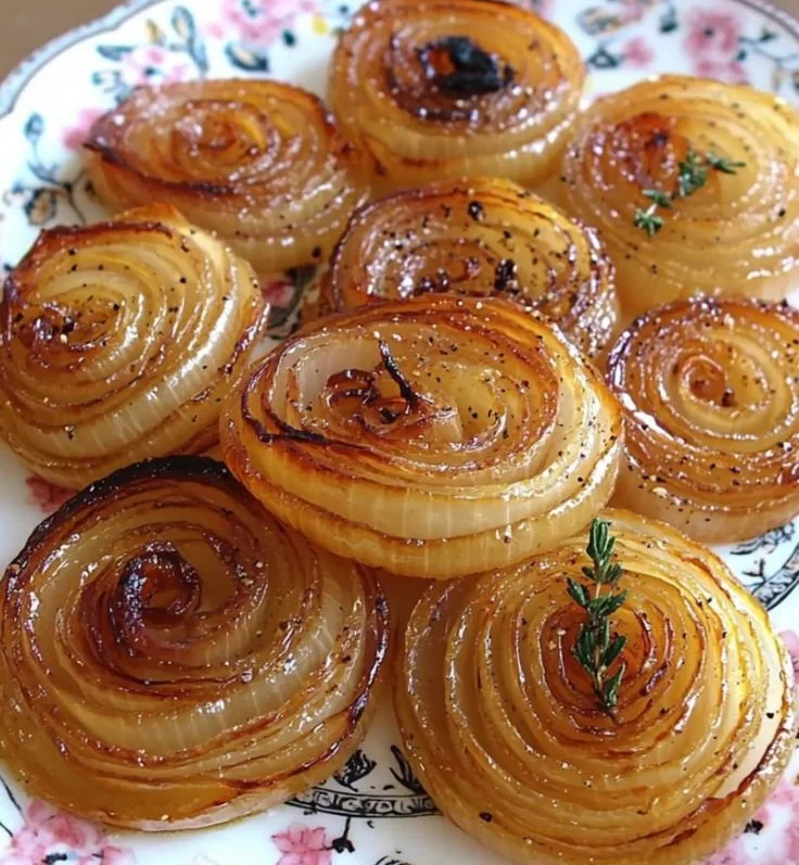 Oignons rôtis au miel et au thym, plat savoureux et aromatique
