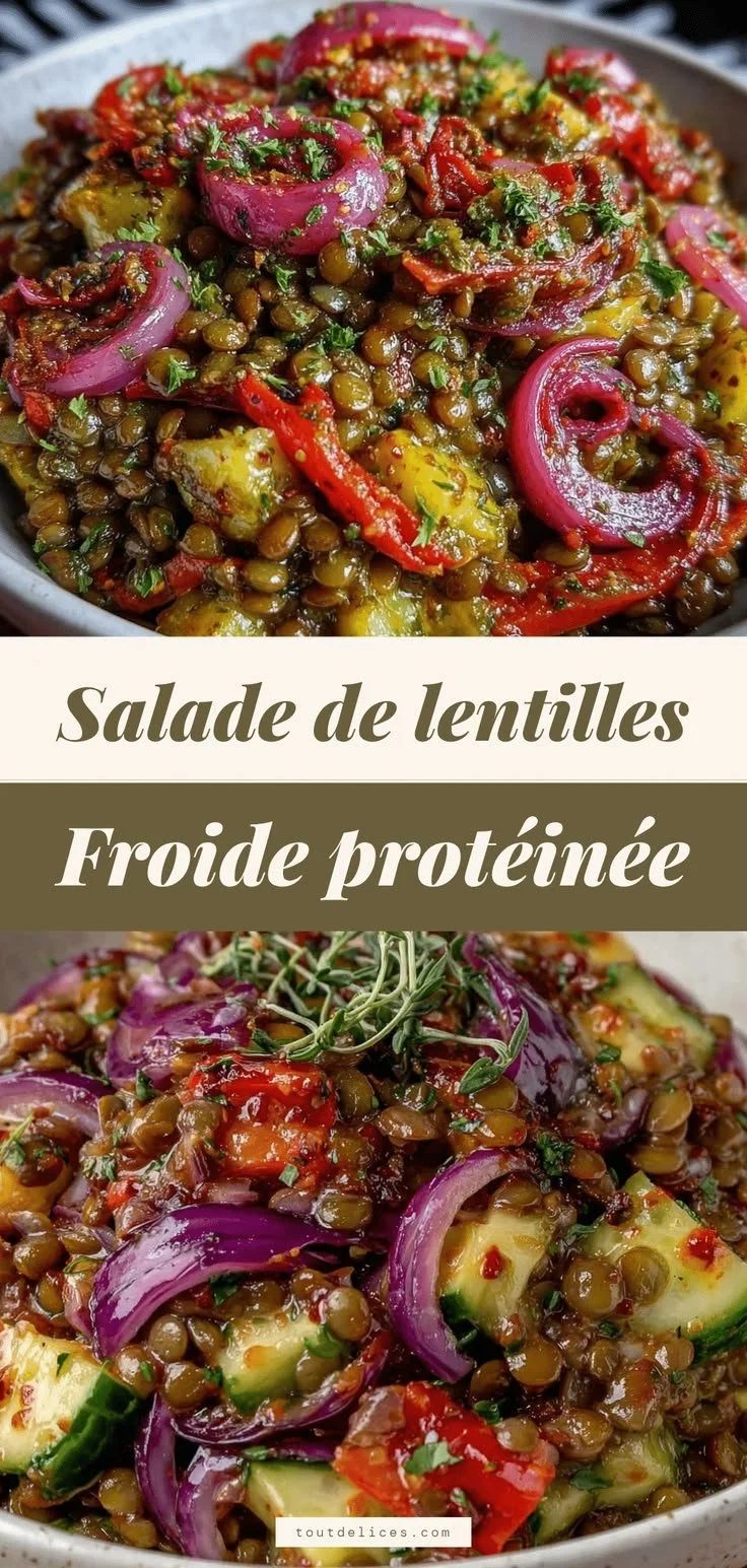 Salade de lentilles froide facile avec légumes colorés