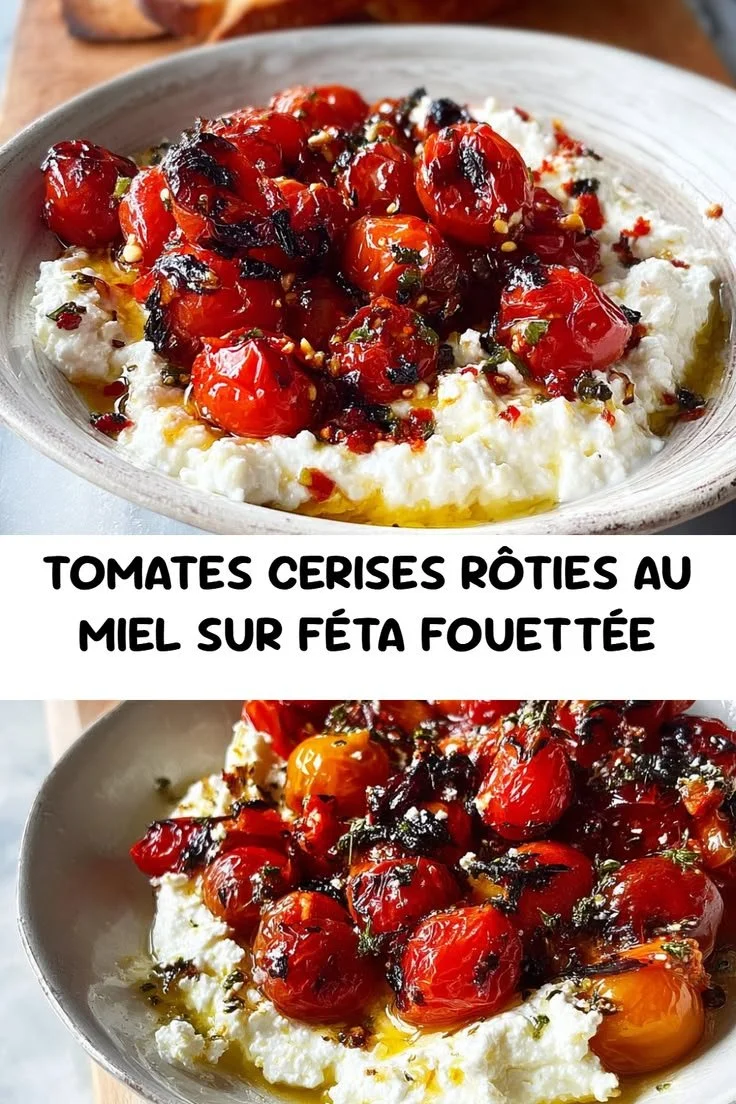 Tomates cerises rôties au miel sur feta fouettée crémeuse