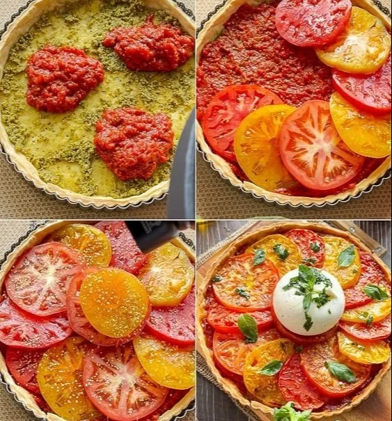 Tarte tomate pesto et mozzarella fraîchement cuite