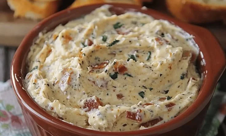 Tartinade Toscane Crémeuse servie avec du pain et des légumes frais