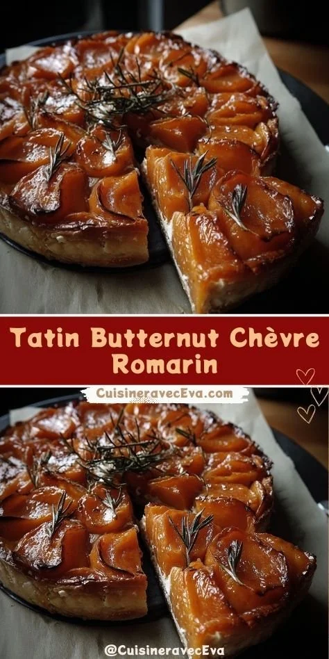 Tatin Butternut avec chèvre et romarin, recette sucrée-salée élégante.