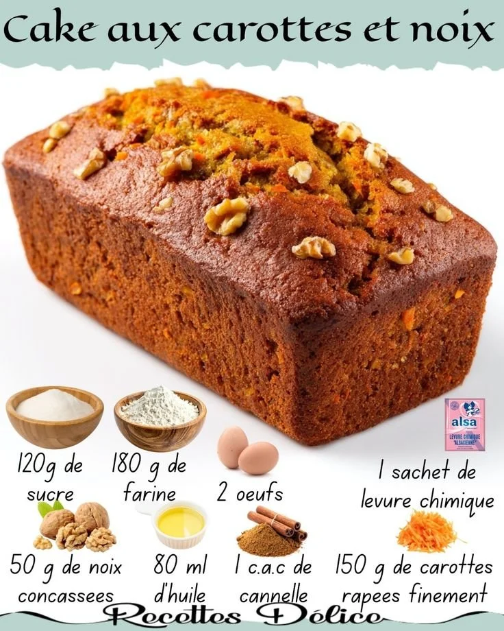 Recette de cake aux carottes et noix, un délice moelleux et savoureux.
