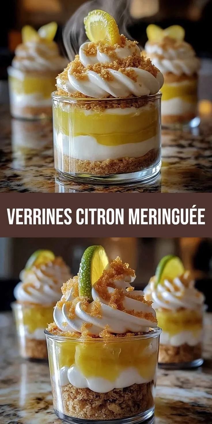 Verrines citron meringuée décorées, dessert frais et gourmand