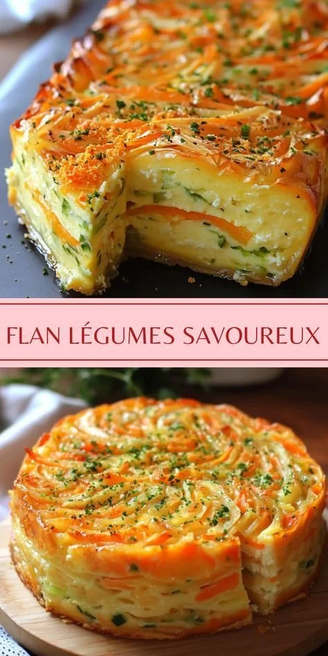 Flan aux Légumes Râpés délicatement présenté avec une garniture colorée