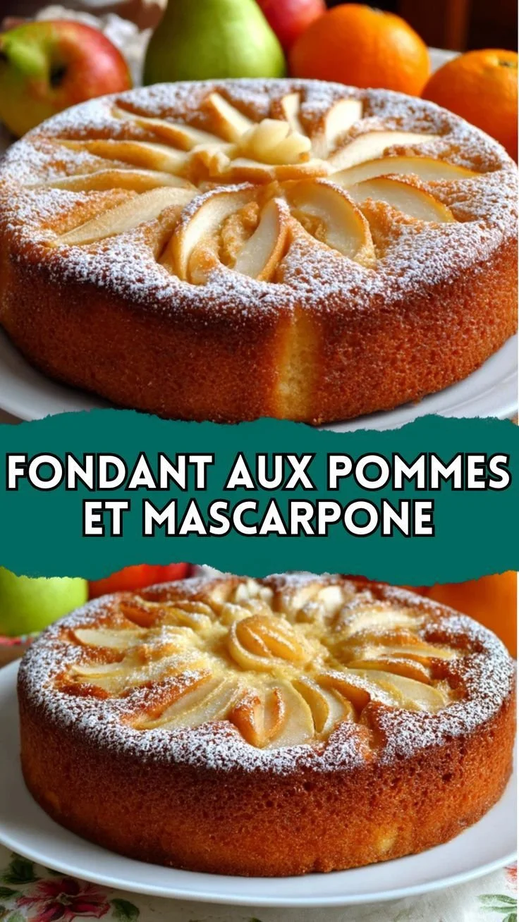 Gâteau moelleux aux pommes et mascarpone, croustillant à l'extérieur et tendre à l'intérieur.