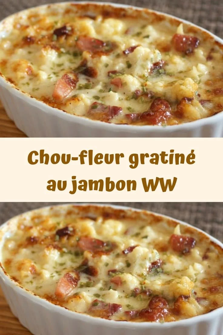 Gratin de chou-fleur au jambon à la crème fraîche, plat savoureux et réconfortant