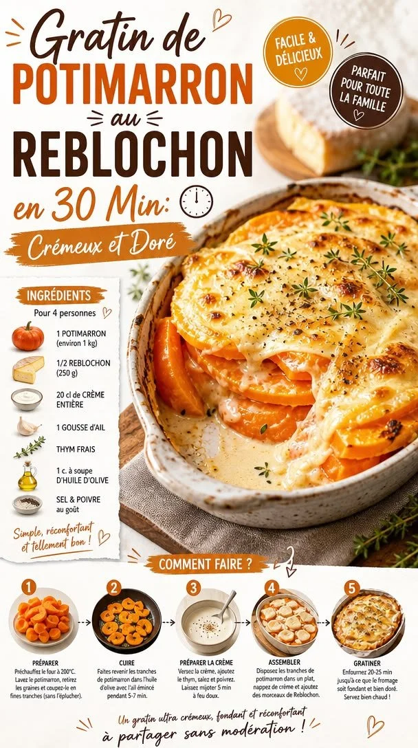 Gratin de Potimarron au Reblochon, plat réconfortant d'hiver