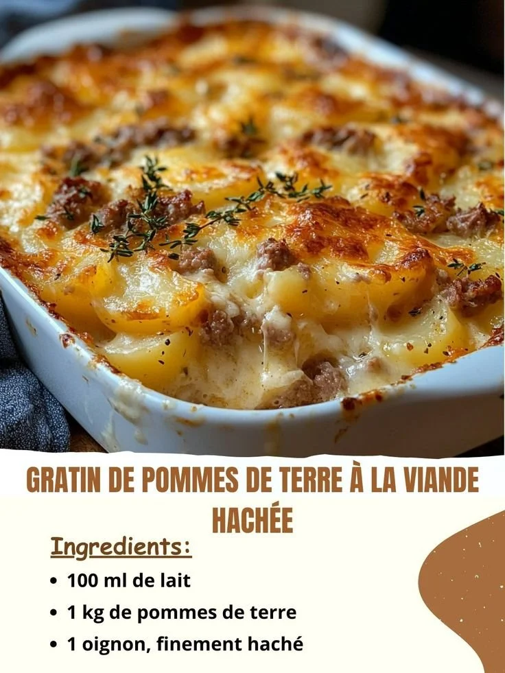 Gratin de pommes de terre à la viande hachée avec oignons et lait