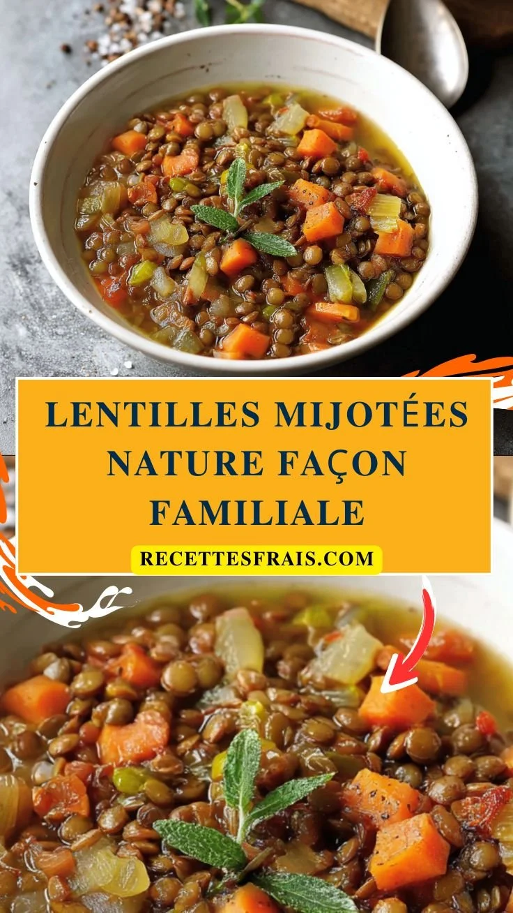 Plat de lentilles mijotées nature façon familiale, prêt à être dégusté.