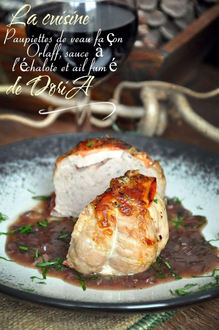 Paupiettes de veau façon Orloff avec sauce à l'échalote et ail fumé