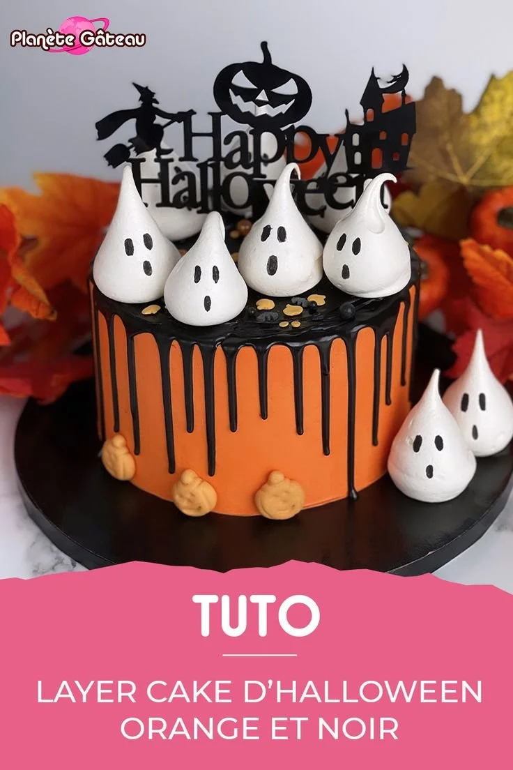 Layer cake d'Halloween orange et noir, recette délicieuse sur Blog Planete Gateau.