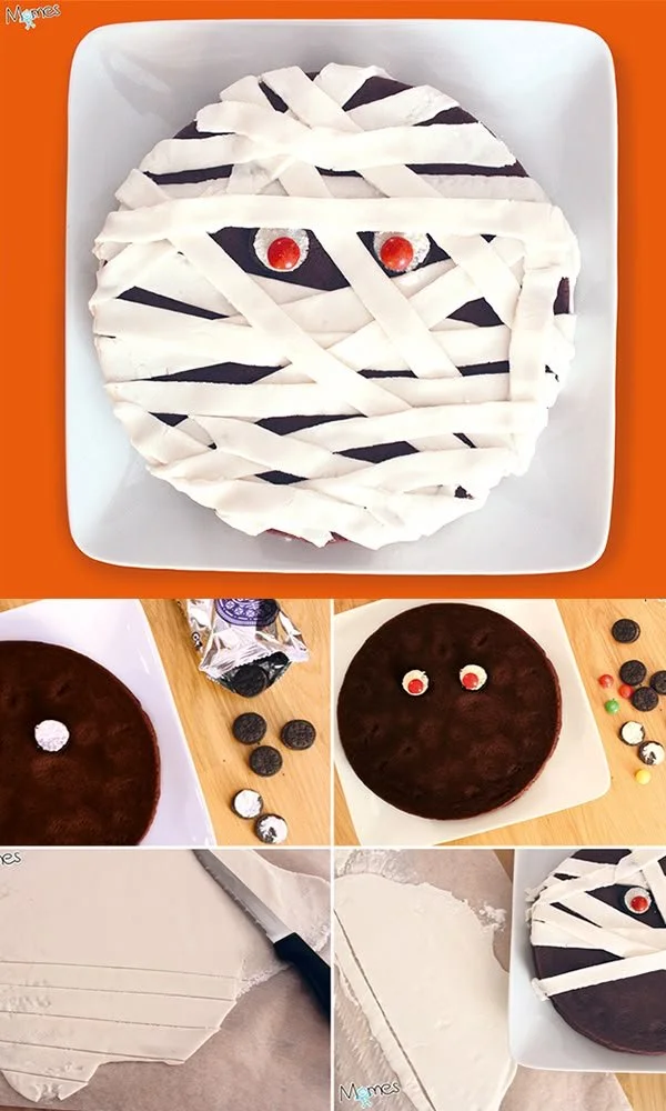 Gâteau Momie décoré pour Halloween avec des yeux en bonbons