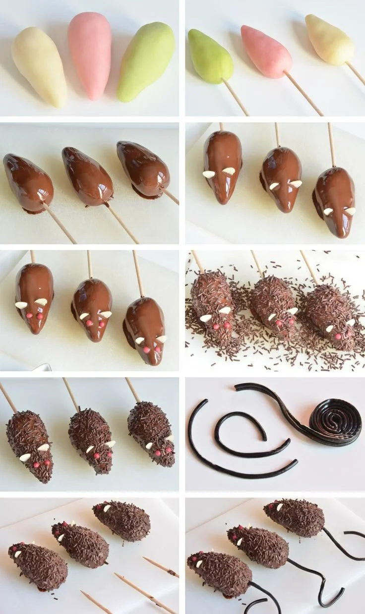 Souris enragées d'Halloween en chocolat et pâte d'amande