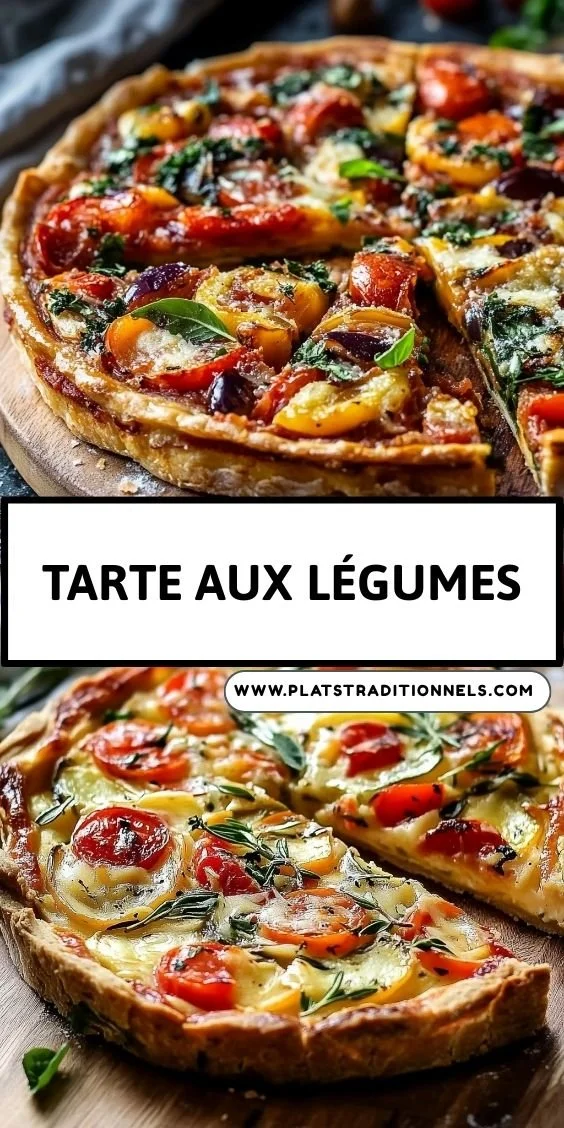 Tarte aux Légumes sortie du four, garnie de légumes colorés et savoureux.