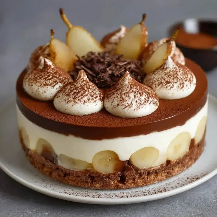 Tiramisu poires chocolat façon entremets, dessert délicat et savoureux.
